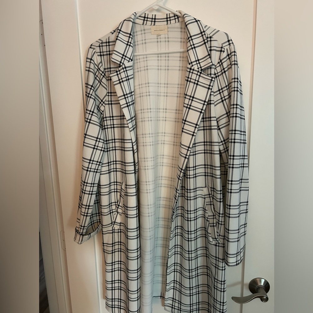 Long lightweight plaid jacket